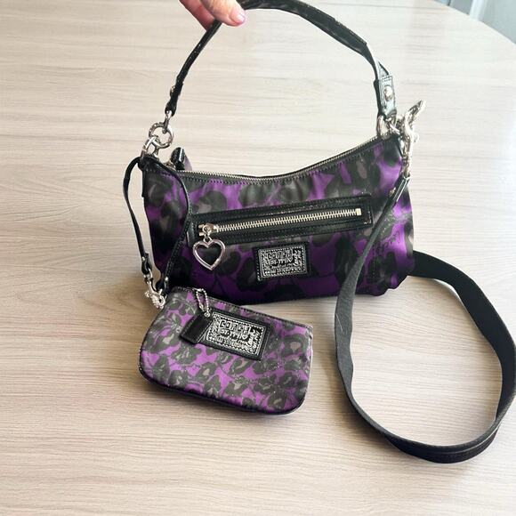 Coach Poppy Purple Leopard Print Crossbodt and Wristlet - Picture 1 of 15
